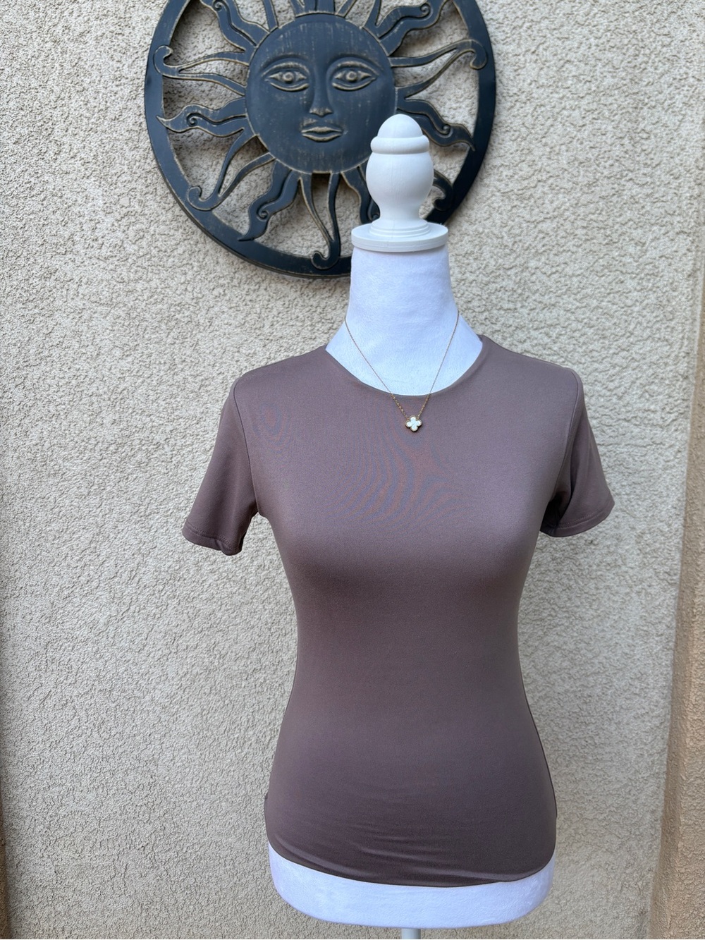 Jova Mocha Brown Buttery Soft Crewneck Short Sleeve Top Casual Everyday Basics